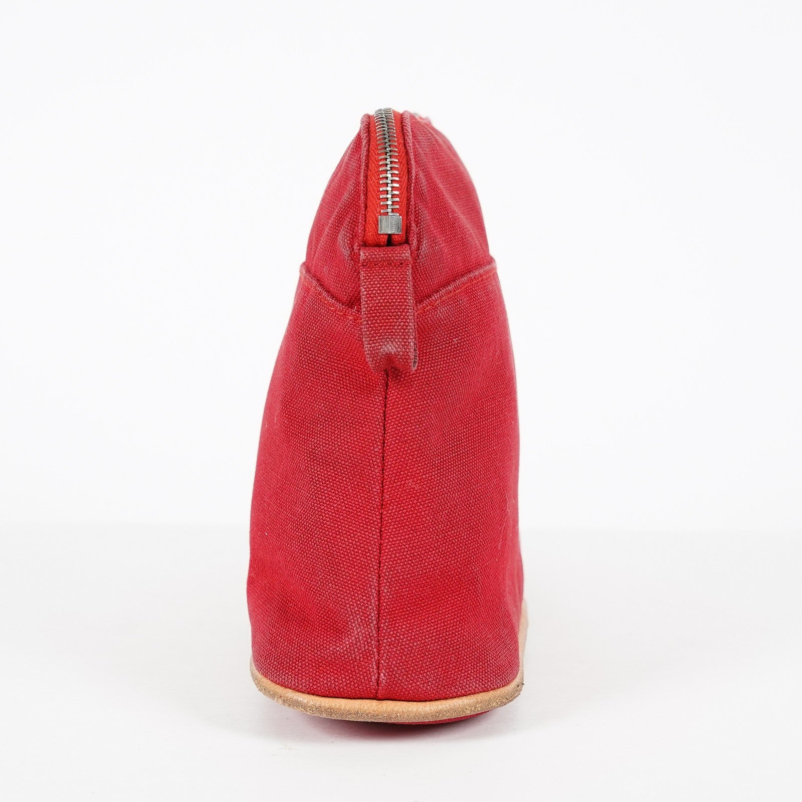 Hermes Bolide Pouch 20 Red Canvas Leather Trim Cosmetic Pouch Used 08E04605008