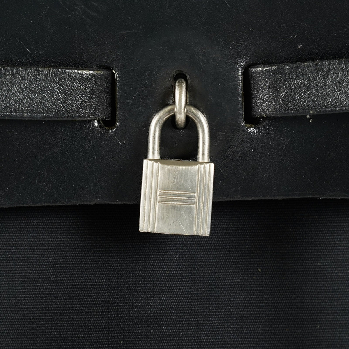 Hermes Herbag Ado Backpack 30cm Black Canvas Leather Used Auth 09E125940011