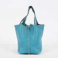 Hermes Picotin PM Hand Bag Blue Leather Silver Hardware Used 07E1018260027