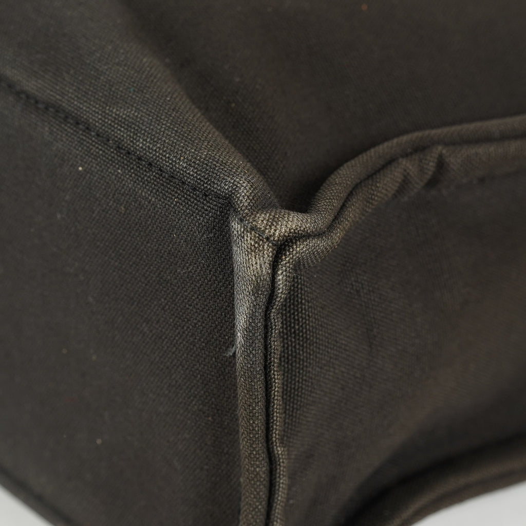 Hermes Fourre-Tout MM Black Canvas Leather Tote Bag Used Auth 09E02825011
