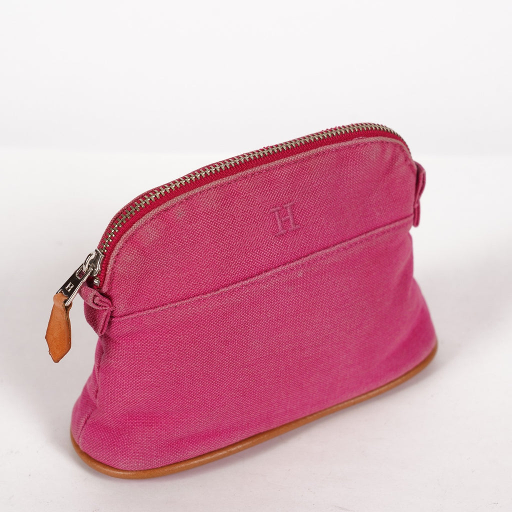 Hermes Bolide Pouch Mini Mini Pink Canvas Leather Used 07E27825001