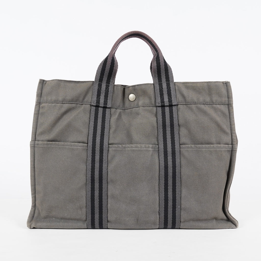 HERMES Fourre Tout GM Tote Bag Gray Canvas Handbag Unisex 08E34825010