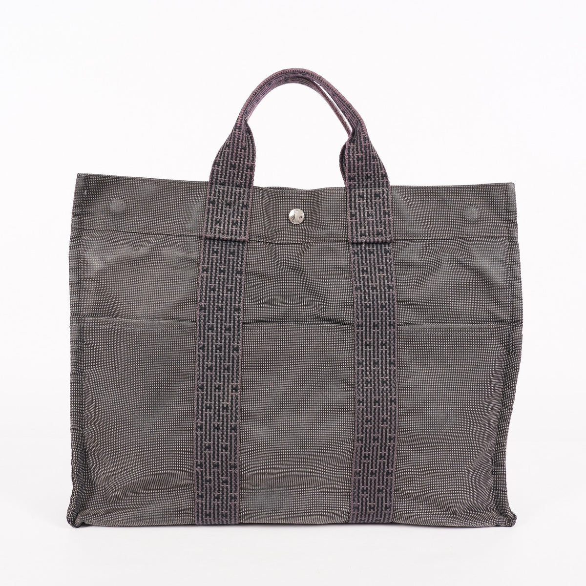 Auth Hermes Herline Tote MM Gray Canvas Silver HW Vintage Purse Used 07E22605005