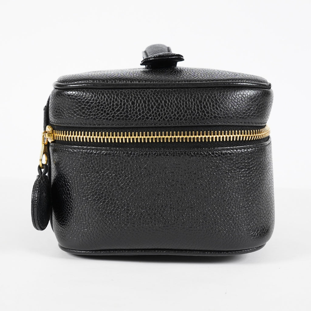 Chanel Caviar Skin CC Vanity Bag Black Leather Used Vintage 07E046490027