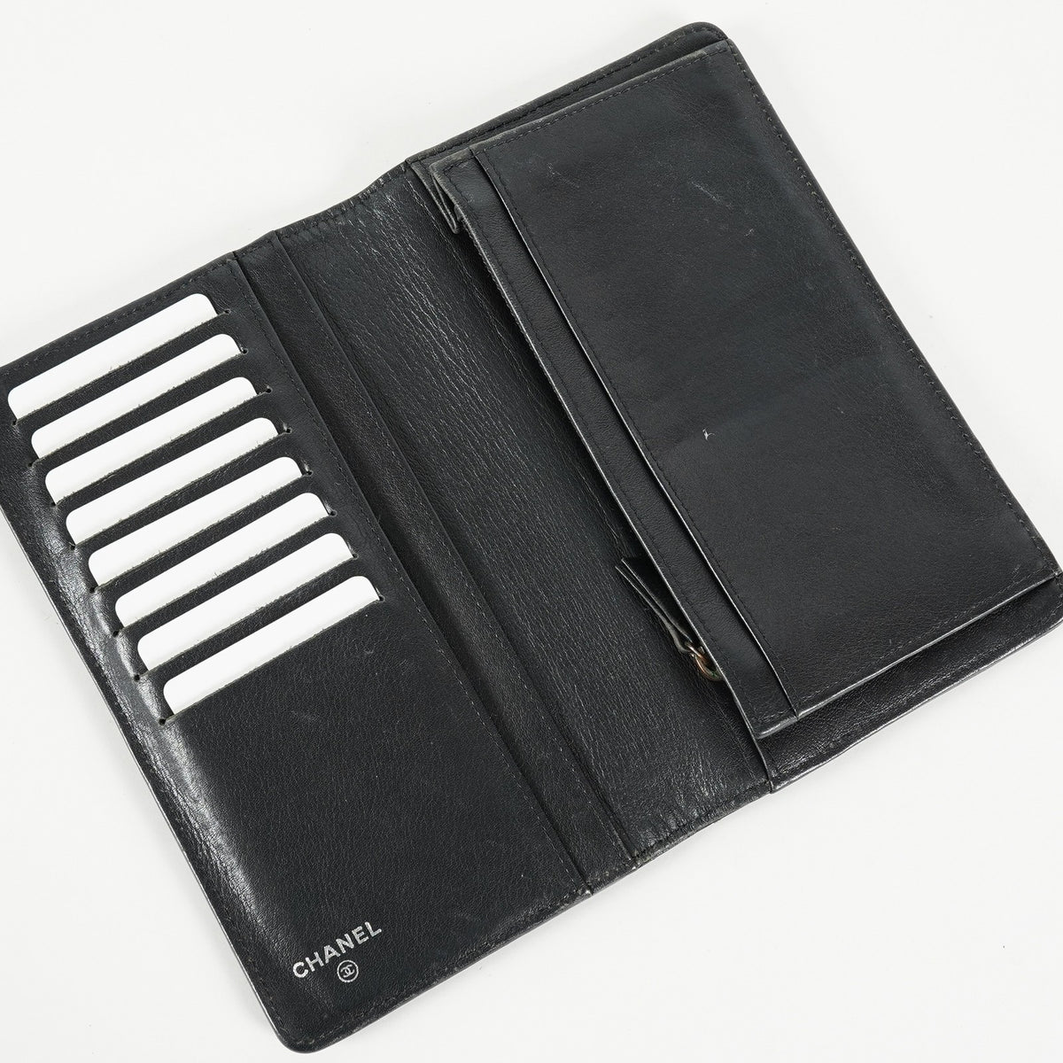 Chanel Caviar Skin Long Bifold Wallet Black Leather Used with Box 05E412310016
