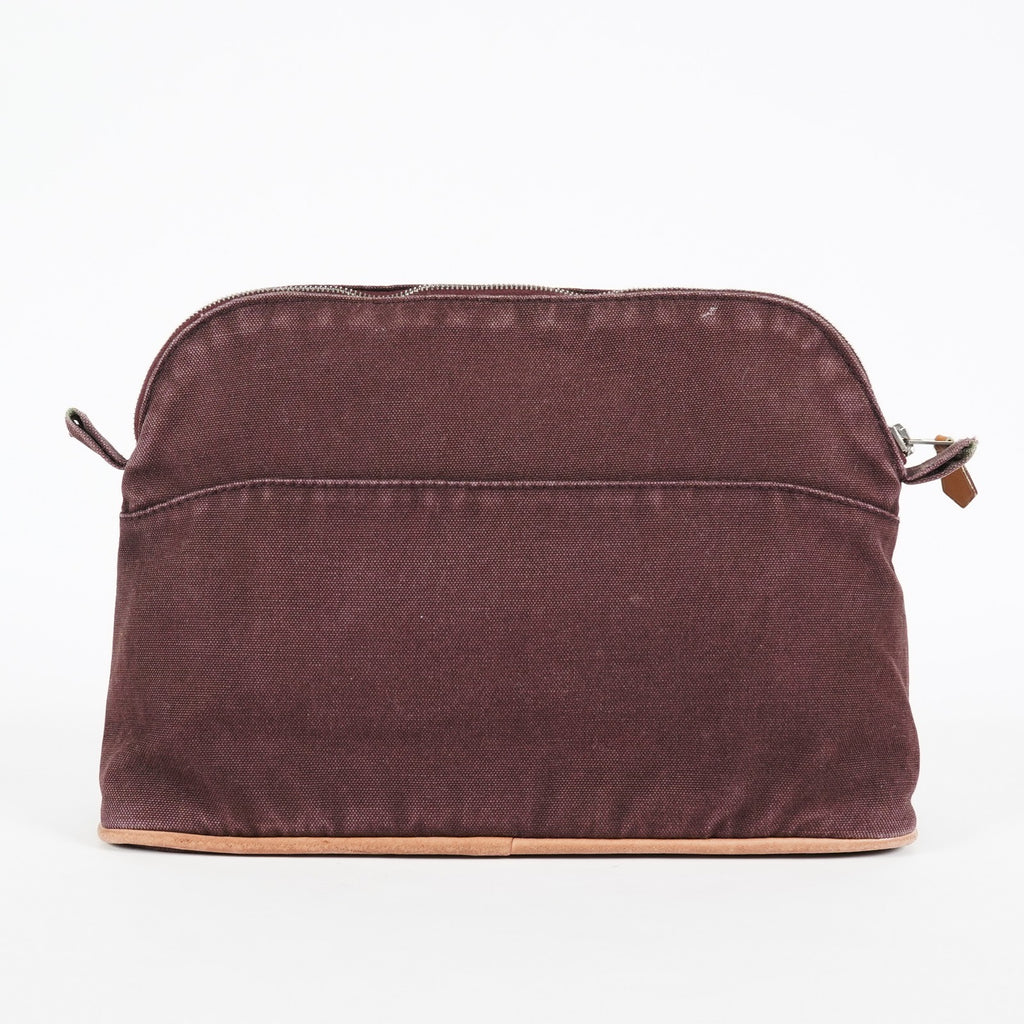 Hermes Bolide Pouch 25 MM Brown Cotton Canvas Cosmetic Pouch Used 07E25781009