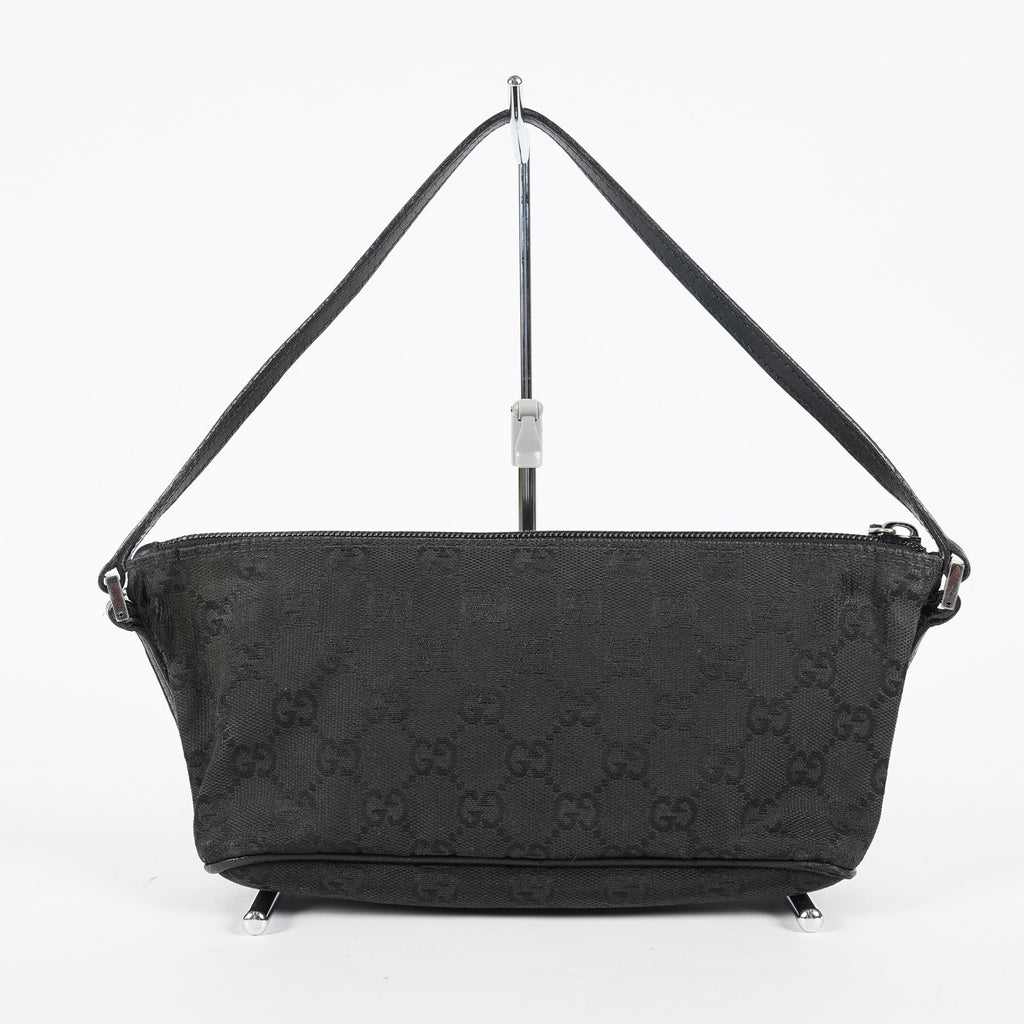 Gucci GG Canvas Boat Pochette Black Shoulder Pouch Bag Vintage Used 08E052090002