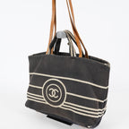 Chanel Coco Canvas Leather 2WAY Tote Bag 40cm Navy Used Vintage 07E019020027