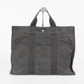 HERMES Herline Tote MM Gray H Pattern Canvas Handbag Authentic 08E35825010
