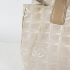 Chanel Travel Line Tote Bag Beige Nylon Leather Used Handbag 09M351246308