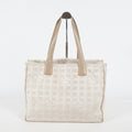 Chanel Travel Line Tote Bag Beige Nylon Leather Used Handbag 09M41793108