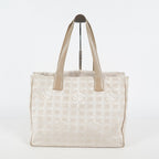 Chanel Travel Line Tote Bag Beige Nylon Leather Used Handbag 09M41793108