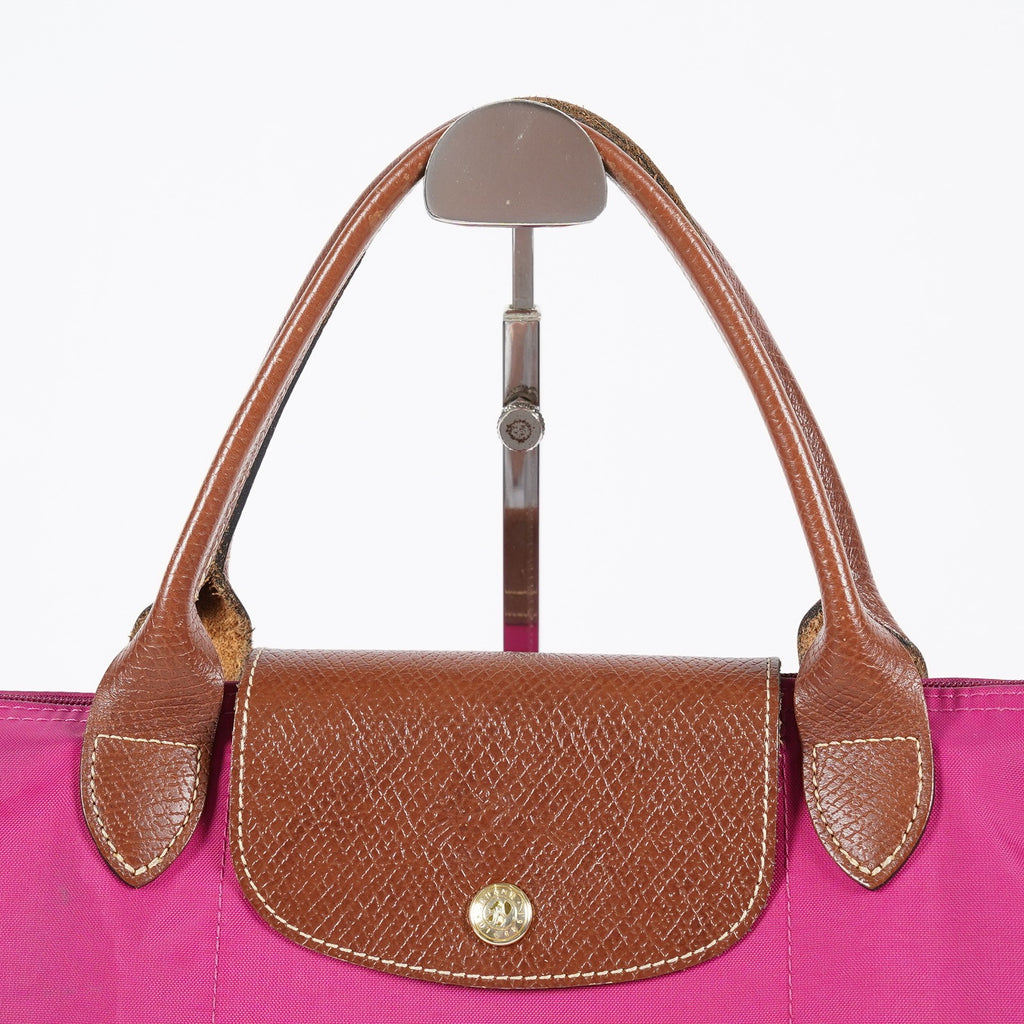 Longchamp Le Pliage Top Handle Tote 30cm Pink Nylon Used Handbag 08E17495007