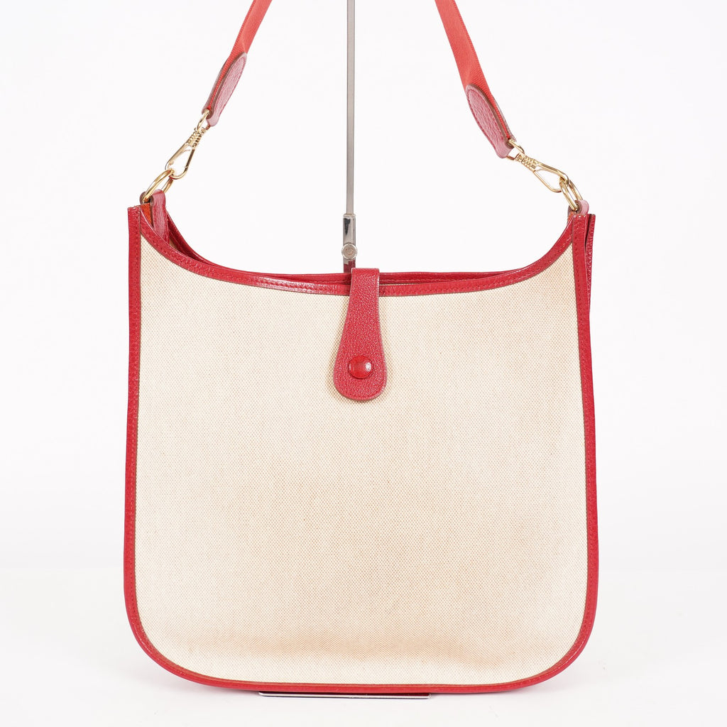 Hermes Rouge Red Taurillon Clemence Leather and Canvas Evelyne 06E0113310019