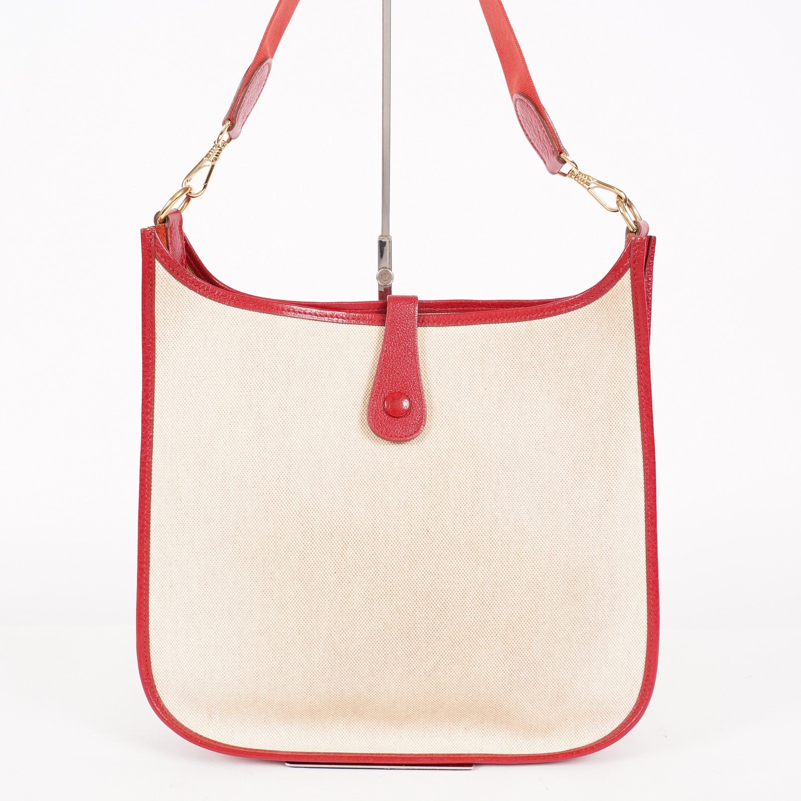 Hermes Rouge Red Taurillon Clemence Leather and Canvas Evelyne 06E0113310019