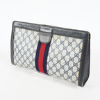 Gucci Clutch Bag Navy GG Canvas Leather Used Pouch Second Bag 09M441019708