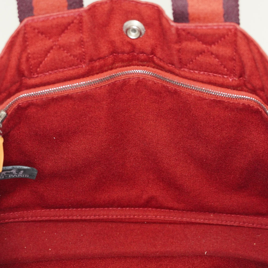 Hermes Fourre-Tout PM Red Canvas Leather Tote Bag Used Vintage 09E05825011