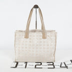 Chanel Travel Line Tote Bag Beige Nylon Leather Used Handbag 09M41793108