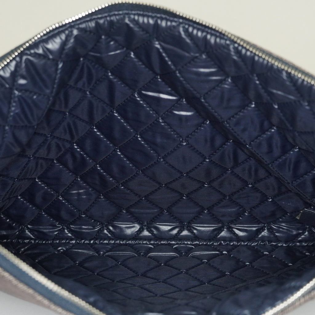 CHANEL Deauville Canvas Clutch Bag Pouch CC Logo Dark Brown Used 07A144118424