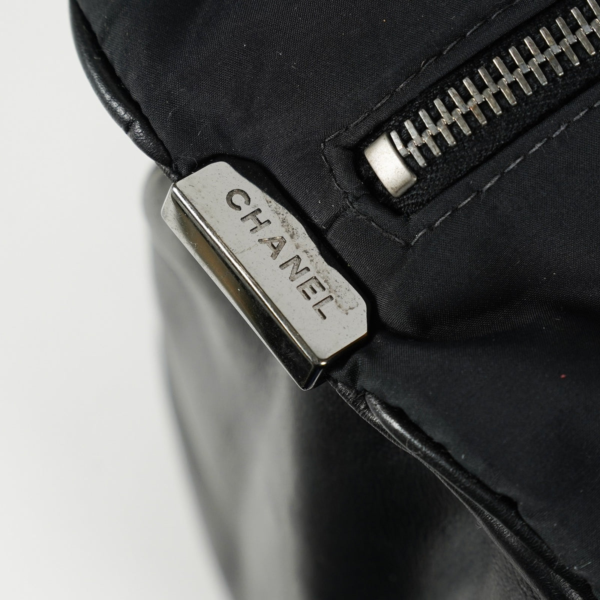Chanel Chocolate Bar Nylon Mini Boston Bag 35cm Black Silver HW 07E314180008