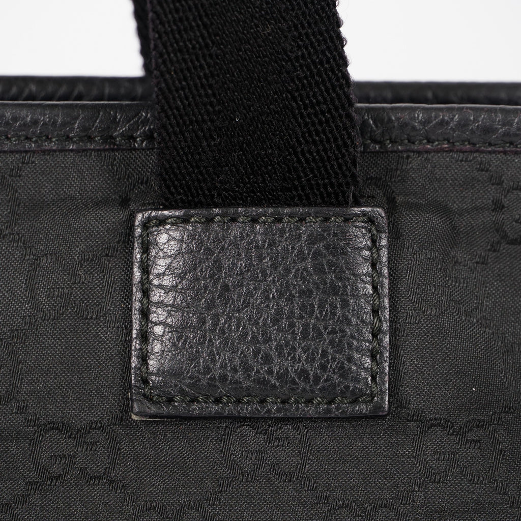 Gucci Black Nylon & Leather Tote Bag Purse With Zipper GG Monogram XY157