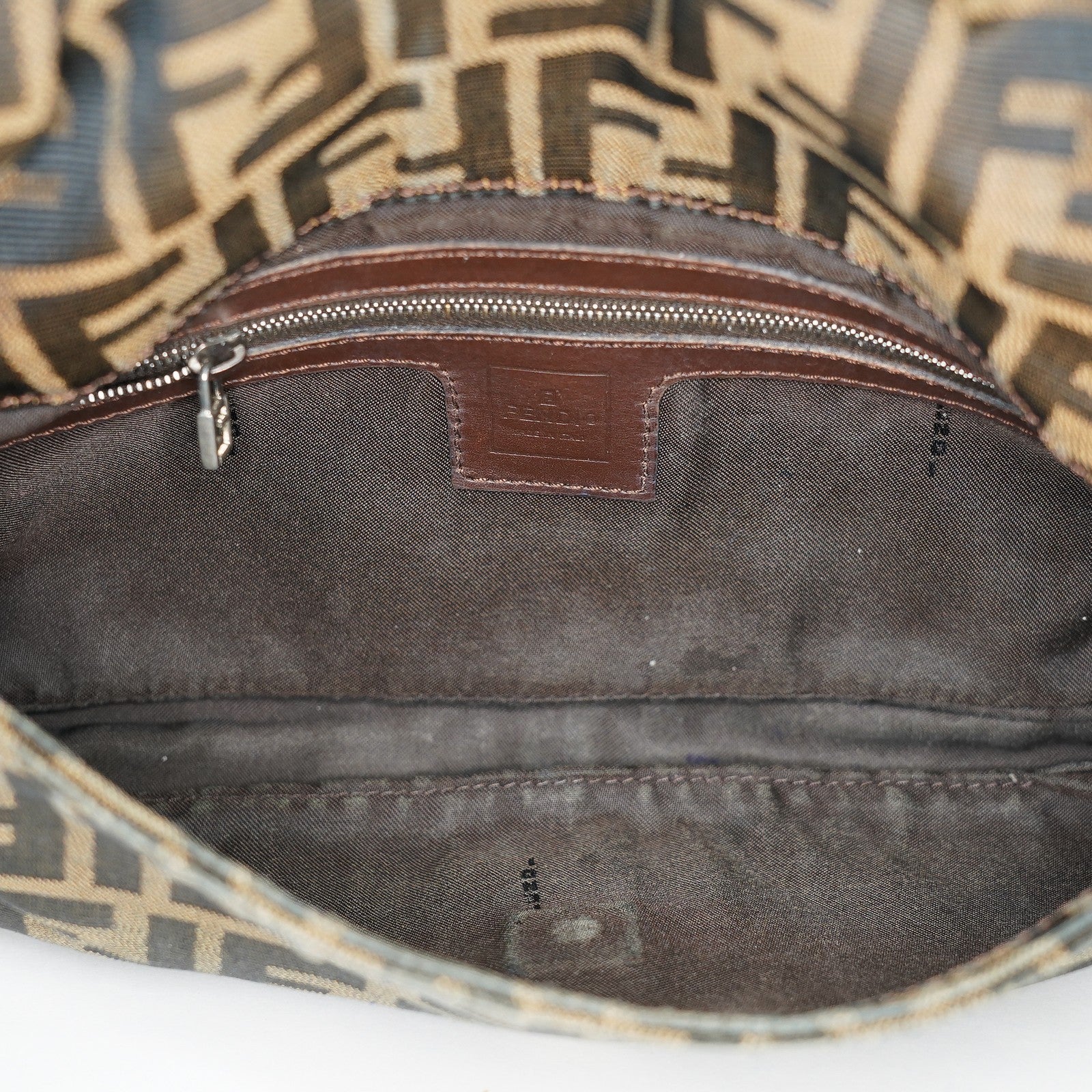 FENDI Zucca Mamma Baguette Shoulder Bag Canvas Leather Brown 02E0214410018