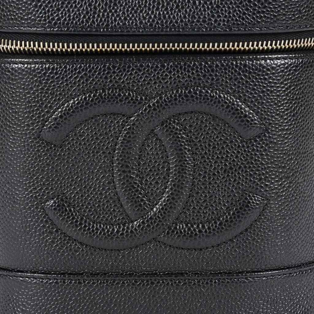 Chanel Caviar Skin Vanity Bag Top Handle 19cm Black Gold HW CC Used 08E066380006
