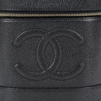 Chanel Caviar Skin Vanity Bag Top Handle 19cm Black Gold HW CC Used 08E066380006