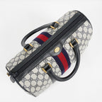 Gucci Sherry Line GG Supreme Boston Bag Navy Canvas Hand Bag Used 07E182860015