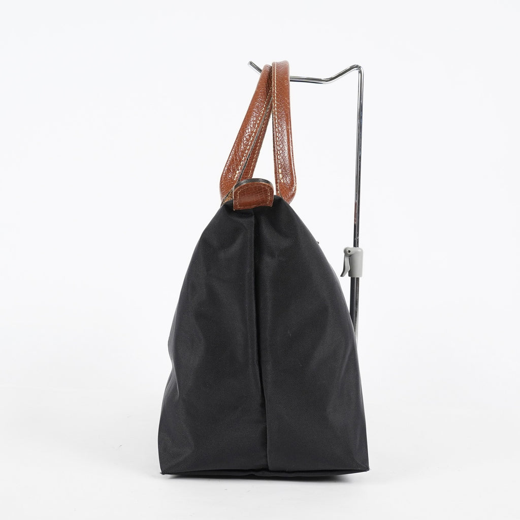 Longchamp Le Pliage Top Handle Tote Bag Black Nylon Leather M Used 08A261045003