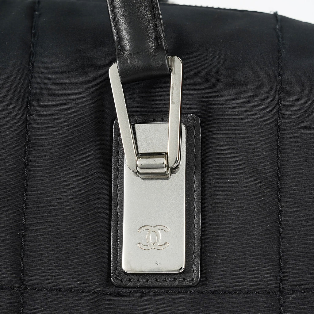 Chanel Chocolate Bar Nylon Mini Boston Bag 35cm Black Silver HW 07E314180008