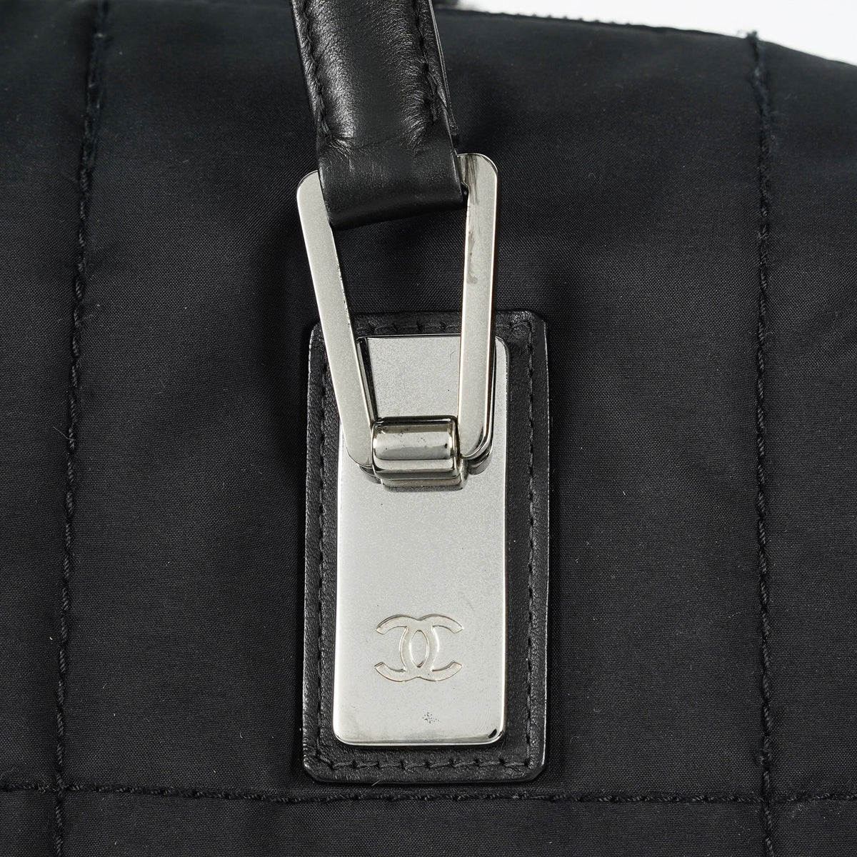 Chanel Chocolate Bar Nylon Mini Boston Bag 35cm Black Silver HW 07E314180008
