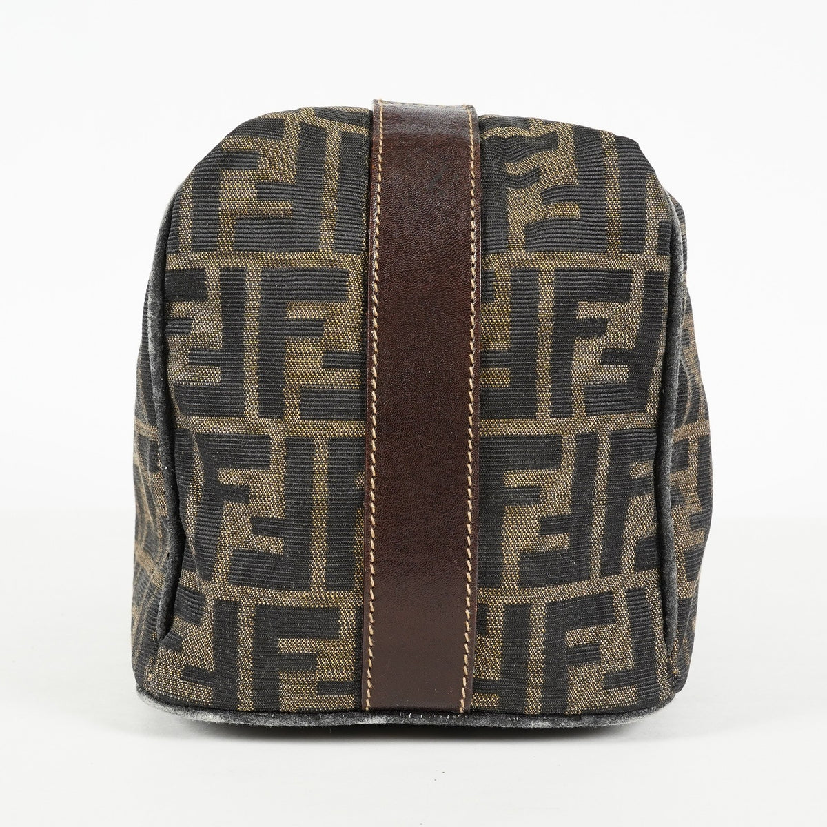 Fendi Zucca Mini Vanity Bag 24cm Brown Canvas Leather Used Auth 09E173410010