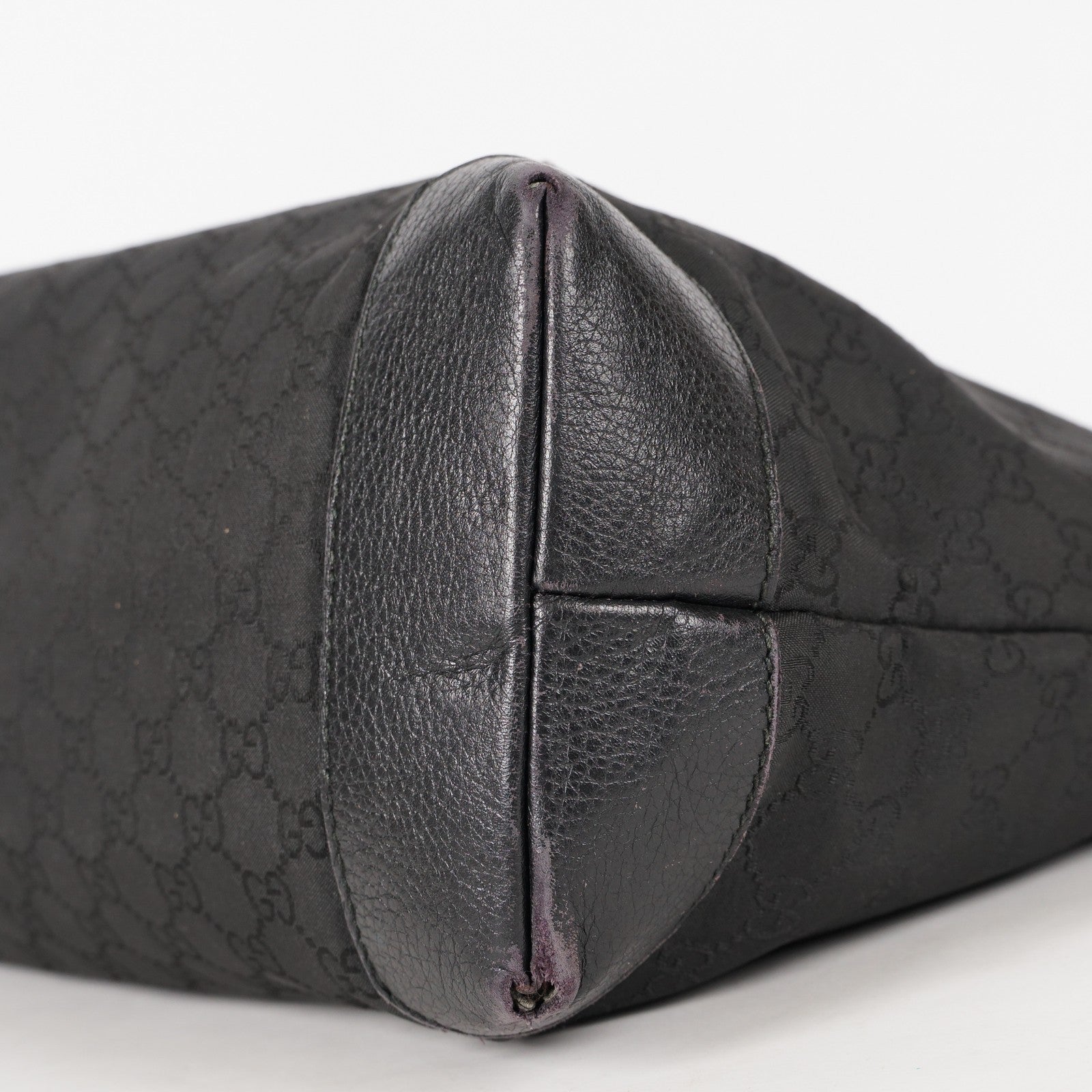 Gucci Black Nylon & Leather Tote Bag Purse With Zipper GG Monogram XY157
