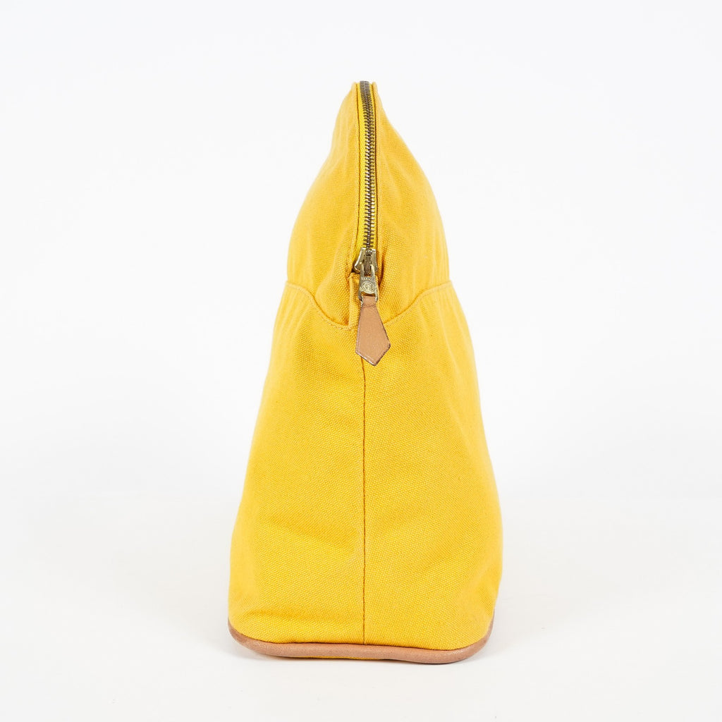 HERMES Bolide Pouch GM Yellow Canvas Leather Trim Zip Used Vintage 07A16495031