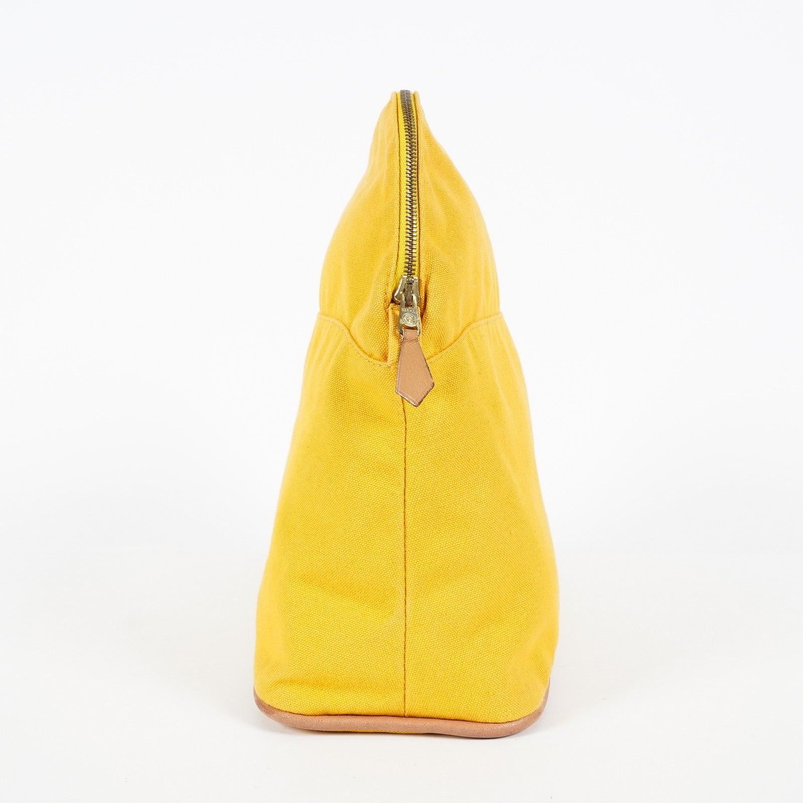 HERMES Bolide Pouch GM Yellow Canvas Leather Trim Zip Used Vintage 07A16495031
