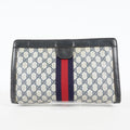 Gucci Clutch Bag Navy GG Canvas Leather Used Pouch Second Bag 09M441019708