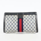 Gucci Clutch Bag Navy GG Canvas Leather Used Pouch Second Bag 09M441019708