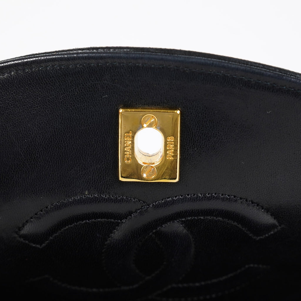 Chanel Matelasse Half Moon Flap Bag 25cm Black Quilted Chain Used 08E0717270006