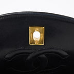Chanel Matelasse Half Moon Flap Bag 25cm Black Quilted Chain Used 08E0717270006