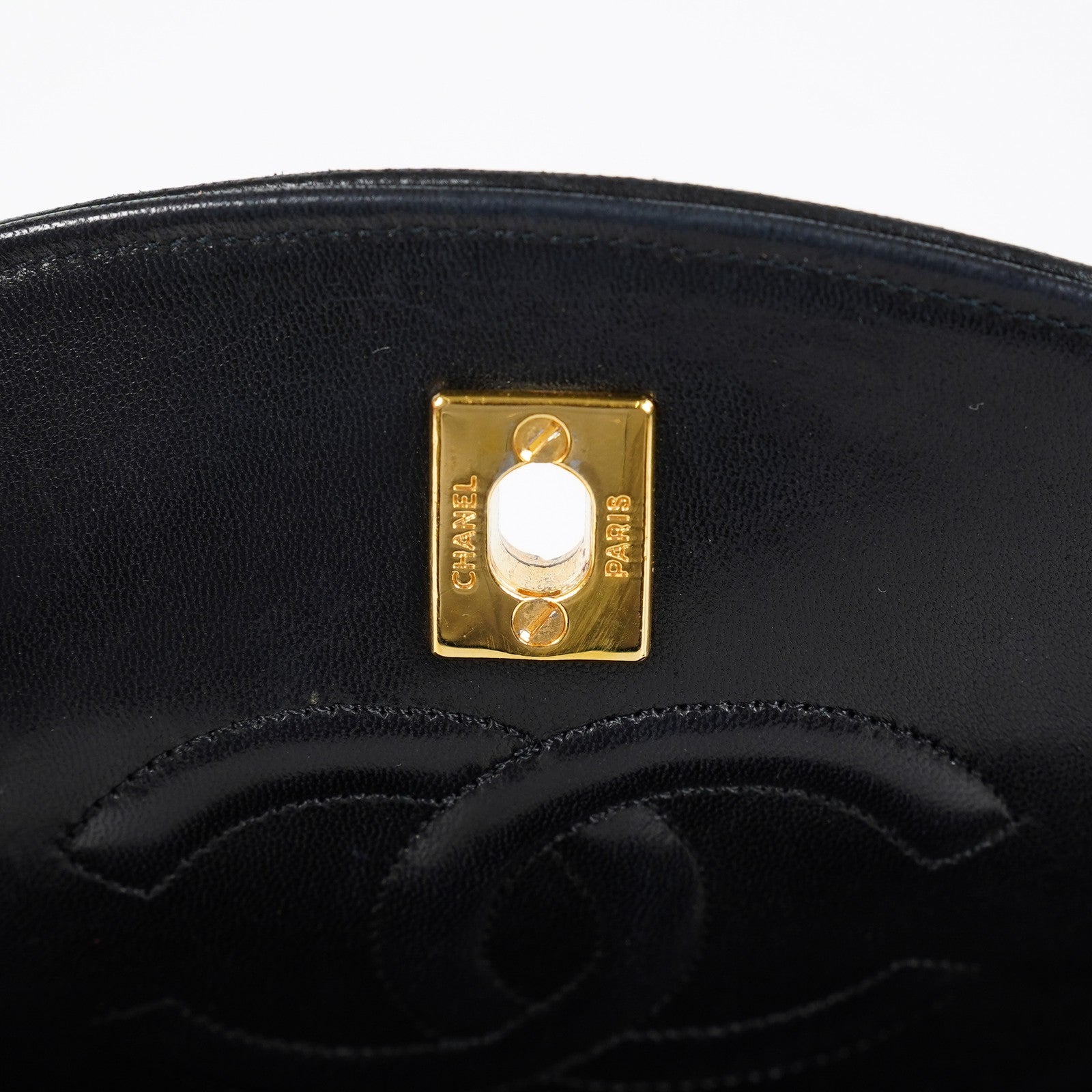 Chanel Matelasse Half Moon Flap Bag 25cm Black Quilted Chain Used 08E0717270006