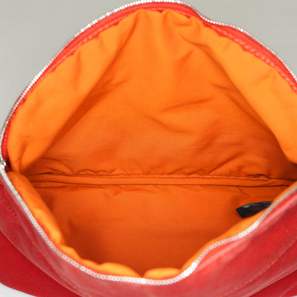 Hermes Bolide Pouch 27 Red Canvas Leather Trim Zip Cosmetic Bag Used 08E26825007