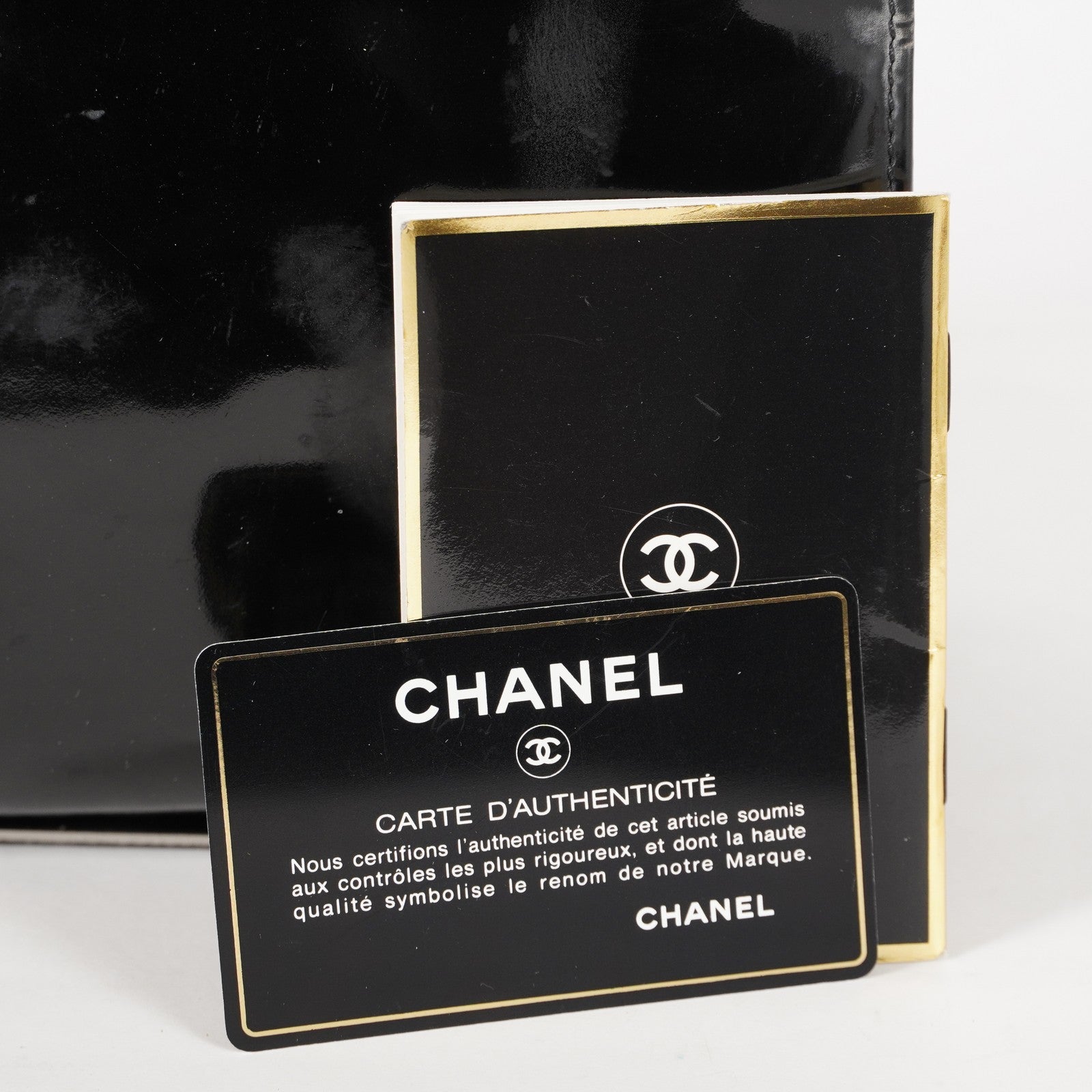 CHANEL CC Logo Chain Shoulder Tote Bag Patent Leather Black Vintage 03E255170011