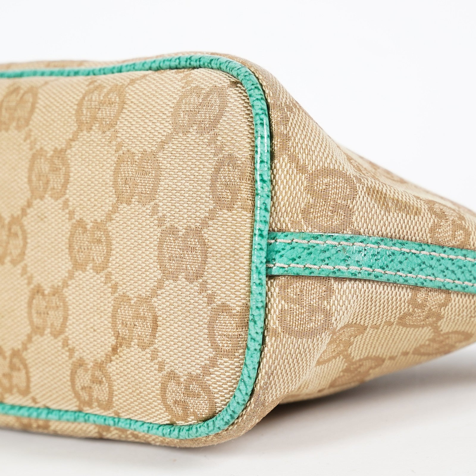 Gucci GG Canvas Boat Pochette Shoulder Bag Beige Green Used Vintage 08E012310002