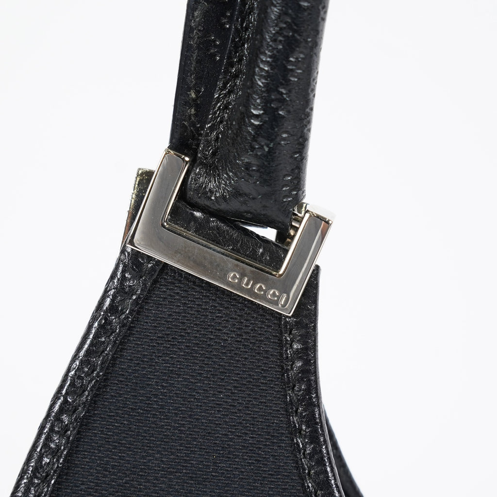 Gucci Jackie Vintage Handbag Shoulder Bag 30cm Black Canvas Leather 07E153190009