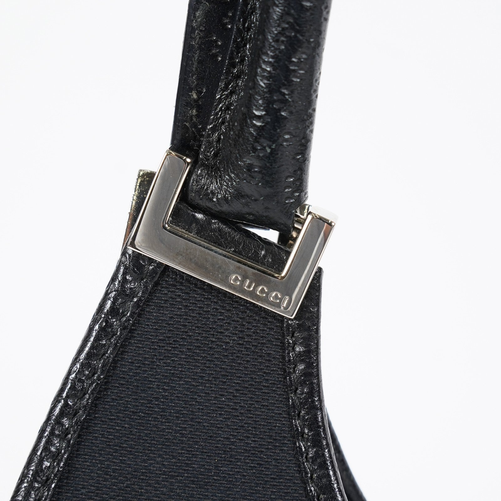Gucci Jackie Vintage Handbag Shoulder Bag 30cm Black Canvas Leather 07E153190009