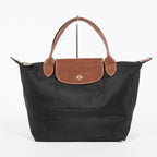 Longchamp Le Pliage Top Handle Tote Bag Black Nylon Leather M Used 08A261045003