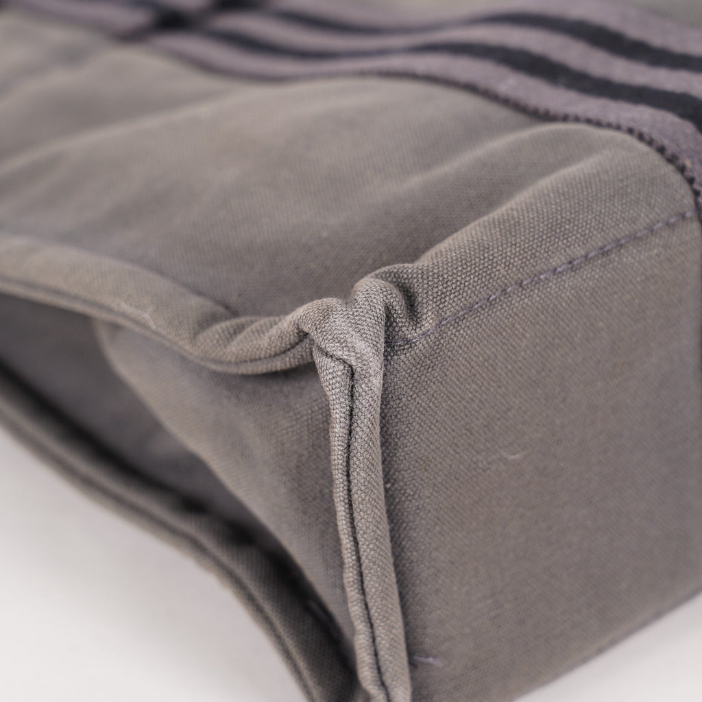 Hermes Fourre-Tout PM Tote Bag Gray Canvas Black Stripe Used Vintage 06E01825030