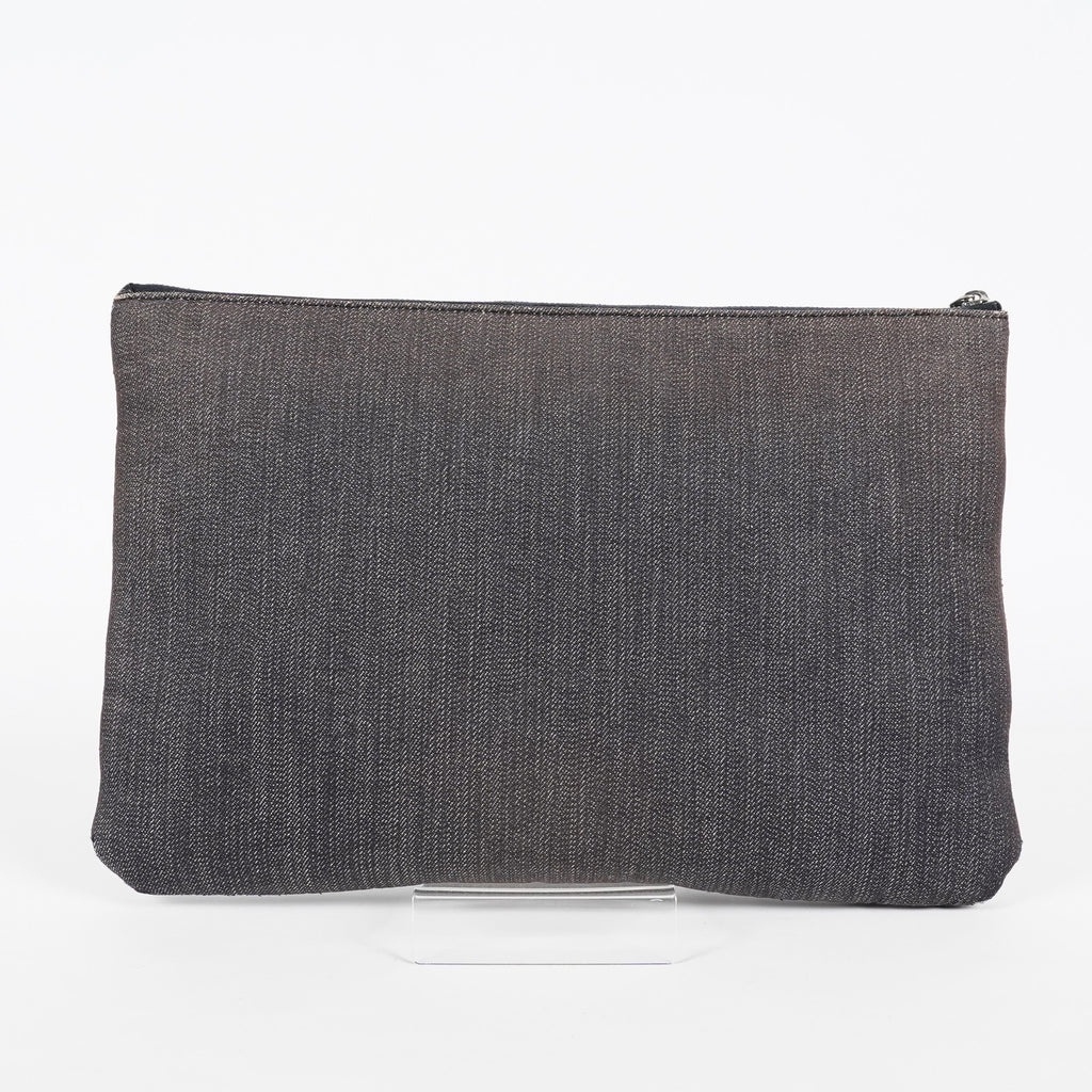 CHANEL Deauville Canvas Clutch Bag Pouch CC Logo Dark Brown Used 07A144118424