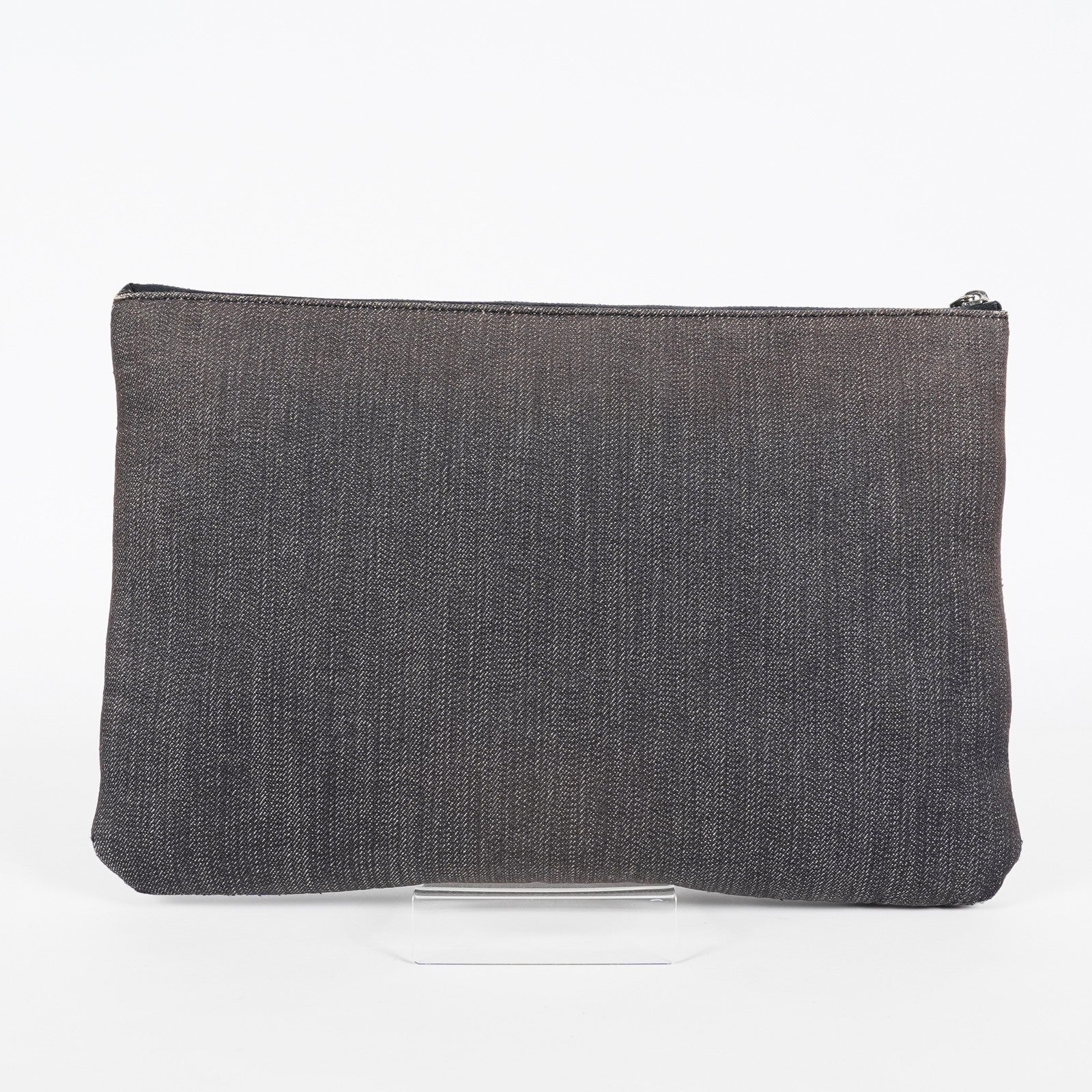 CHANEL Deauville Canvas Clutch Bag Pouch CC Logo Dark Brown Used 07A144118424